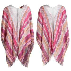 New Missoni Mantella Chevron Knit Signature Print Fringe Wrap Cape/Poncho NWT